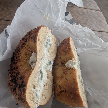 Inglorious Bagels & Coffee - Onion Bagel w green chili cream cheese - Bagels Near Me - Carlsbad, California Inglorious Bagels & Coffee - Onion Bagel w green chili cream cheese - Bagels Near Me - Carlsbad, California