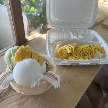 Coco Bomb - coconut sundae with pandan ice cream. mango with sticky rice. - Cafes Near Me - San Diego, California