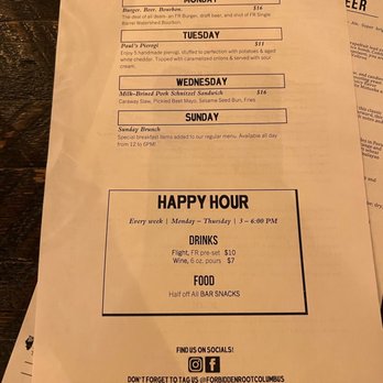 Forbidden Root - Weekly specials menu - Brewpubs Near Me - Columbus, Ohio
