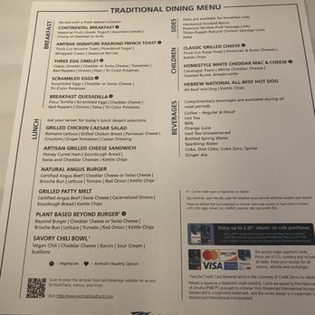 Amtrak - Menu, side 1 -- October 2025 - Trains Near Me - Seattle, Washington