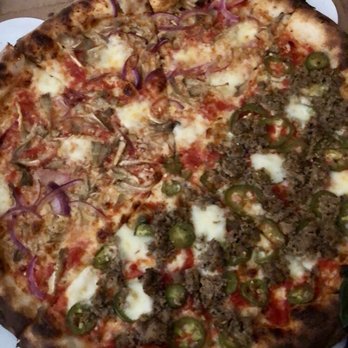 St. Francis Apizza - Half mushroom/onion (red) and half sausage/pepper (jalapeño) - Pizza Near Me - Cincinnati, Ohio St. Francis Apizza - Half mushroom/onion (red) and half sausage/pepper (jalapeño) - Pizza Near Me - Cincinnati, Ohio