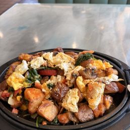 Veggie skillet with over medium eggs Veggie skillet with over medium eggs