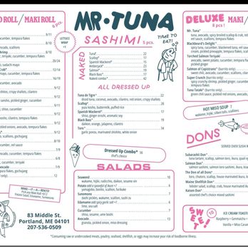 Mr. Tuna - Menu (New restaurant!) - Sushi Bars Near Me - Portland, Maine Mr. Tuna - Menu (New restaurant!) - Sushi Bars Near Me - Portland, Maine
