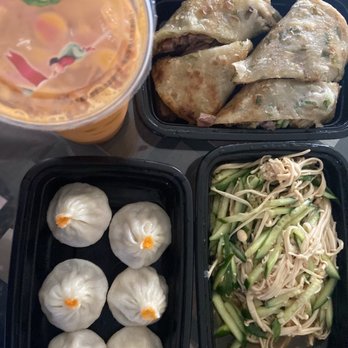 Dumpling Capital - Thai Iced Tea, Marinated Beef Pancake Roll, Crab Meat & Pork Soup Dumpling, Enoki Mushroom Salad - Dim Sum Near Me - Santa Clara, California