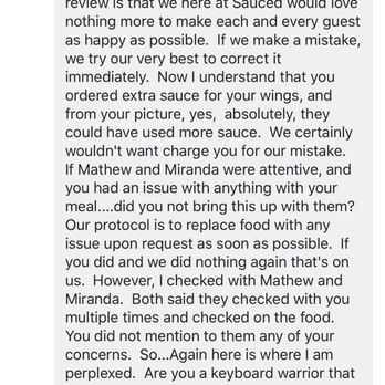 Sauced Wing Bar - How the owner "Rick" responded to my review is terribly unprofessional. - Chicken Wings Near Me - Boerne, Texas Sauced Wing Bar - How the owner "Rick" responded to my review is terribly unprofessional. - Chicken Wings Near Me - Boerne, Texas