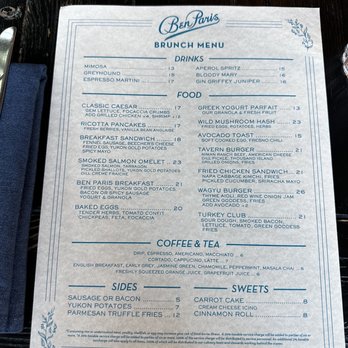 Ben Paris - Brunch menu - New American Near Me - Seattle, Washington