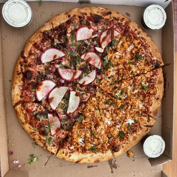 BiG AL’S Pizzeria - XL Half and half buffalo ranch chicken and carne asada pizza - Pizza Near Me - Orange, California