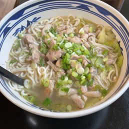 chicken noodles in slow stewed soup