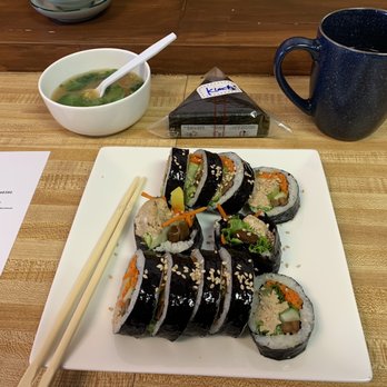 So Poong Kimbap - Tuna mayo Kimbap, kimchi mayo triangle kimbap, side of spinach soup - Korean Near Me - Commerce Township, Michigan