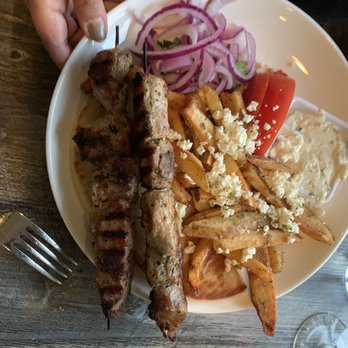 Plateia Mediterranean Kitchen Bar - Chicken and pork souvlaki dinner - Bars Near Me - Glenview, Illinois Plateia Mediterranean Kitchen Bar - Chicken and pork souvlaki dinner - Bars Near Me - Glenview, Illinois