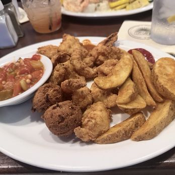 Julington Creek Fish Camp - Fried Cod and Shrimp, wedges and okra and tomatoes - Seafood Near Me - Jacksonville, Florida Julington Creek Fish Camp - Fried Cod and Shrimp, wedges and okra and tomatoes - Seafood Near Me - Jacksonville, Florida