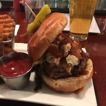 Hops Burger Bar - The feature Burger! It's a brisket burger. Looks amazing!! - Burgers Near Me - Greensboro, North Carolina