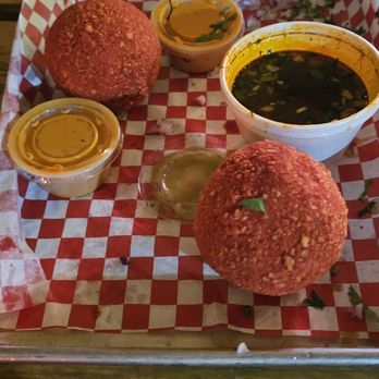 Birria Barrio - Birria Balls covered in hot cheetos! Absolutely delicious! - Mexican Near Me - San Antonio, Texas