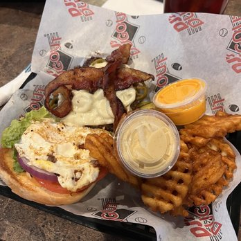 DJ's Dugout - Spicy Hangover Burger - Sports Bars Near Me - Plattsmouth, Nebraska
