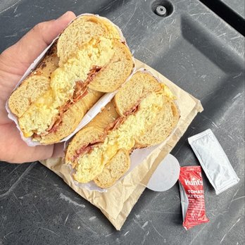 Tali's Bagels & Schmear - The BEC on an Onion bagel, not toasted (my preference) - Bagels Near Me - Honolulu, Hawaii Tali's Bagels & Schmear - The BEC on an Onion bagel, not toasted (my preference) - Bagels Near Me - Honolulu, Hawaii