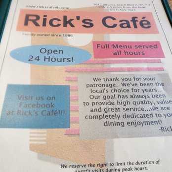 Rick's Cafe - Menu - Diners Near Me - Virginia Beach, Virginia Rick's Cafe - Menu - Diners Near Me - Virginia Beach, Virginia