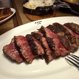 Ribeye, we asked for it sliced. Look at that perfect medium rare Ribeye, we asked for it sliced. Look at that perfect medium rare