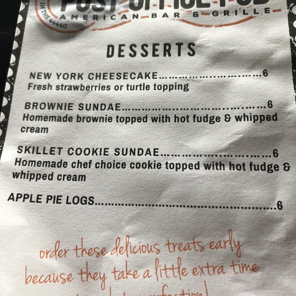 Post Office Pub - Dessert offerings - American Near Me - Mineral Ridge, Ohio