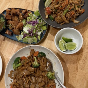 Ari's Thai Eatery - Chicken pad see ew, spicy fried rice and pork appetizer! - Thai Near Me - Azusa, California