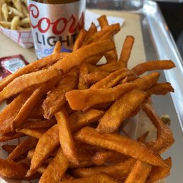 Yes my stable at Uburger large sweet potato fries with a Coors Light
