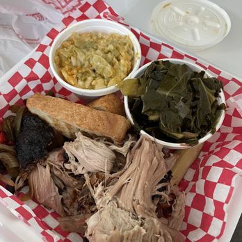 Wiley's Championship BBQ - Pork Plate with cheesy broccoli casserole and greens - Barbeque Near Me - Savannah, Georgia Wiley's Championship BBQ - Pork Plate with cheesy broccoli casserole and greens - Barbeque Near Me - Savannah, Georgia