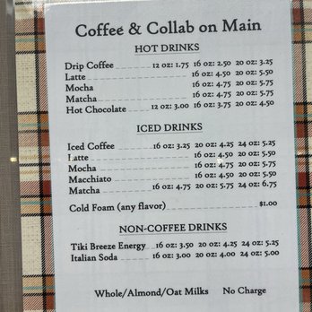 Coffee & Collab On Main - Drink menu - Coffee & Tea Near Me - Falls Creek, Pennsylvania Coffee & Collab On Main - Drink menu - Coffee & Tea Near Me - Falls Creek, Pennsylvania