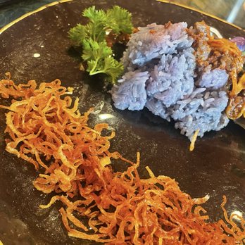 Mui Ngo Gai - Sambal abalone with Butterfly Pea Sticky Rice - Singaporean Near Me - Vancouver, British Columbia Mui Ngo Gai - Sambal abalone with Butterfly Pea Sticky Rice - Singaporean Near Me - Vancouver, British Columbia