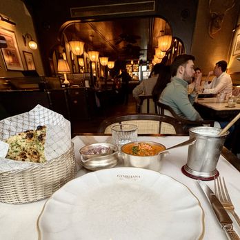 Gymkhana - Chicken Butter Masala, Indian Onion & Green Chilli Salad, Garlic Naan, and Salty Masala Lassi - Indian Near Me - London, XGL
