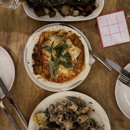 Top to bottom: Steak skewer ZITI CHICKEN PARMIGIANA Calamari