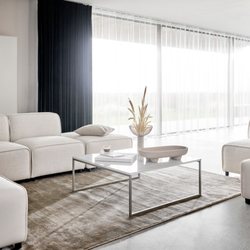 BoConcept - Boston - Carmo sofa in White Lazio fabric 3090 and Cream Leeds fabric 3020, and Lugo coffee table in Ash ceramic by BoConcept