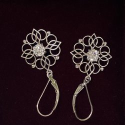 Exeter Jewelers - Custom made 14k white gold diamond filigree dangle earrings