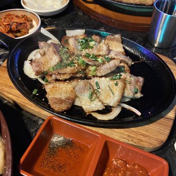 One Shot Pocha - Grilled pork belly - Korean Near Me - Houston, Texas
