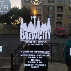 BrewCity Homebrew Supply - Logo and hours of operation