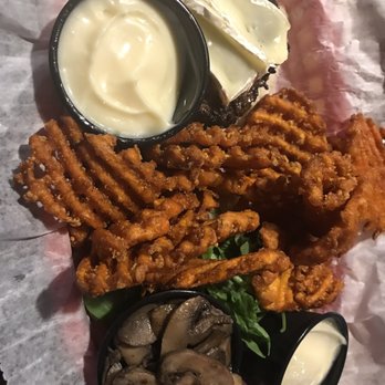 Black Mtn Burger - 1/3 lb. burger w Brie and sauté mushroom. Waffle fries - Burgers Near Me - Lincoln, New Hampshire Black Mtn Burger - 1/3 lb. burger w Brie and sauté mushroom. Waffle fries - Burgers Near Me - Lincoln, New Hampshire