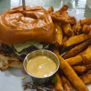The Pink Dinghy - Burger & Fries (w/ a Side of Chipotle Mayo) - Breakfast & Brunch Near Me - Virginia Beach, Virginia The Pink Dinghy - Burger & Fries (w/ a Side of Chipotle Mayo) - Breakfast & Brunch Near Me - Virginia Beach, Virginia