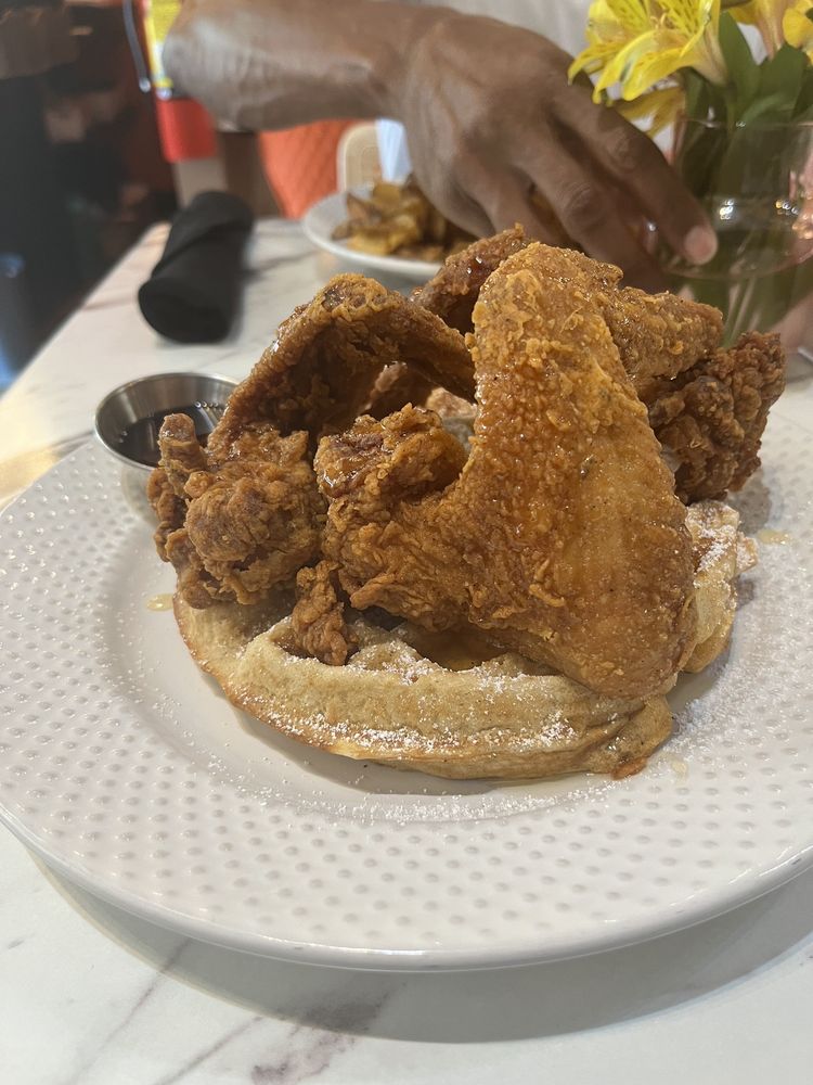 Chicken and carrot cake waffles. Yelp