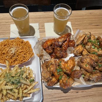 Fire Wings - REG - GARLIC FRIES; REG - GARLIC FRIES; 40 pack chicken wings (I don't remember the flavors but they were all from the fusion menu lol) - Chicken Shop Near Me - Irvine, California
