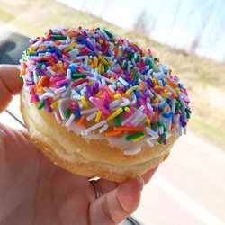 Skylight Donuts And Coffee - Amazing sprinkle donut! Soft, fluffy, and perfectly pretty!