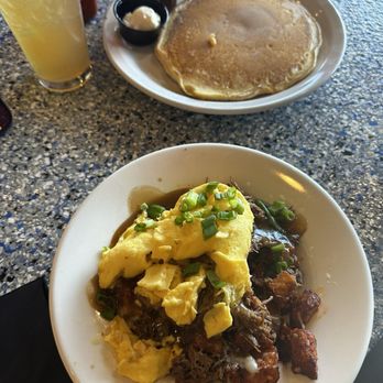 Brunch Snob - Brisket hash w side pancake and tea - Breakfast & Brunch Near Me - Chandler, Arizona Brunch Snob - Brisket hash w side pancake and tea - Breakfast & Brunch Near Me - Chandler, Arizona