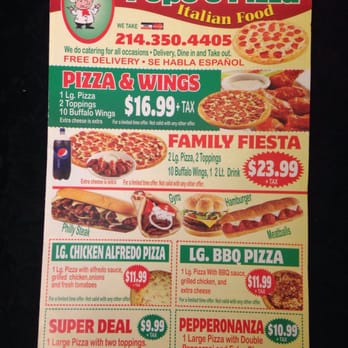 Pepe's Pizza - Front of to-go menu/flyer - Pizza Near Me - Dallas, Texas
