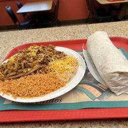 #10 Chorizo plate and Carne Asada burrito