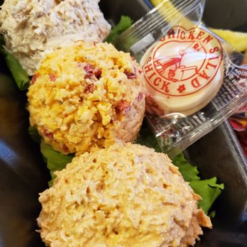 Chicken Salad Chick - Classic Carol (Top), Pimento Cheese (Middle), and Buffalo Barclay (Bottom) - Southern Near Me - Brandon, Florida Chicken Salad Chick - Classic Carol (Top), Pimento Cheese (Middle), and Buffalo Barclay (Bottom) - Southern Near Me - Brandon, Florida