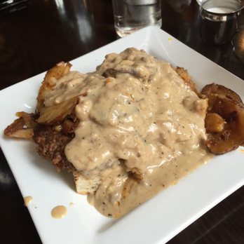 Rooster - Downtown - Vegan rooster slinger: flavorful breakfast sausage (can be ordered as a side), crispy potatoes, and creamy gravy over thick cut toast. - Creperies Near Me - St. Louis, Missouri Rooster - Downtown - Vegan rooster slinger: flavorful breakfast sausage (can be ordered as a side), crispy potatoes, and creamy gravy over thick cut toast. - Creperies Near Me - St. Louis, Missouri