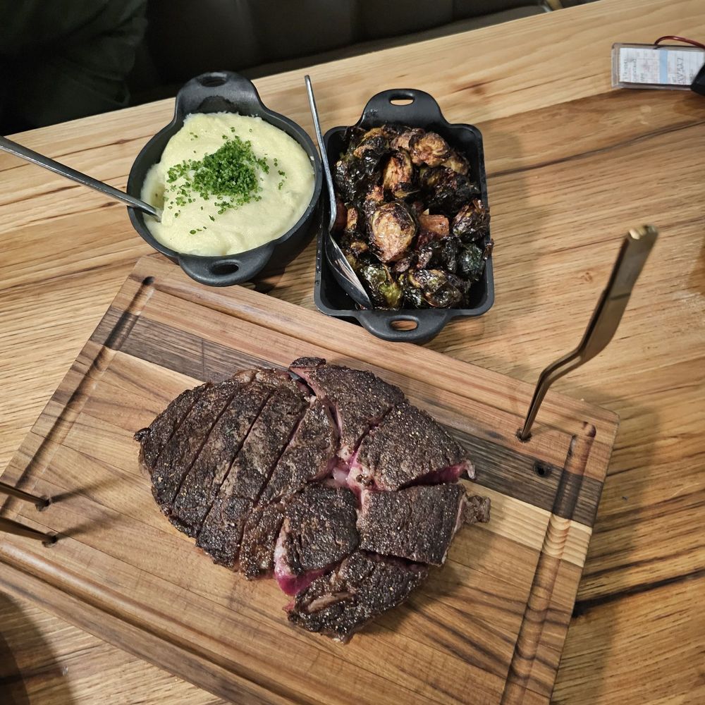 Bos Taurus - Rib eye, mashed potatoes, Brussel sprouts. - Steakhouses Near Me - Bend, Oregon