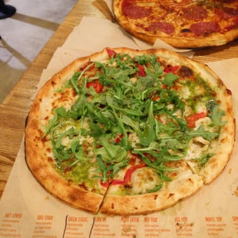 Blaze Pizza - Green Stripe pizza (as-is from menu) and a BYO pizza with Salami. - Salad Near Me - Davie, Florida Blaze Pizza - Green Stripe pizza (as-is from menu) and a BYO pizza with Salami. - Salad Near Me - Davie, Florida