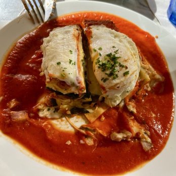 Immigrant Son Caffe - The breakfast lasagna sliced in half for sharing - Breakfast & Brunch Near Me - Oxnard, California
