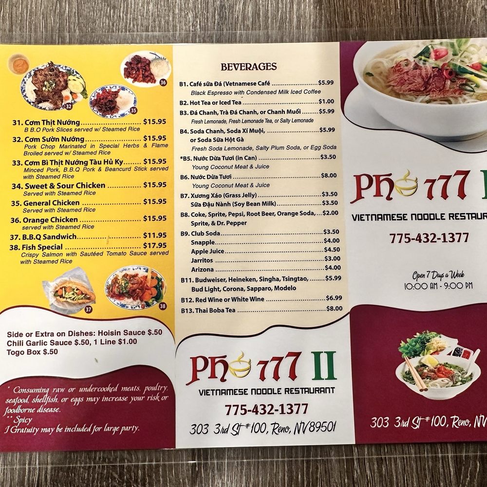 Pho 777 - Menu - Vietnamese Near Me - Reno, Nevada Pho 777 - Menu - Vietnamese Near Me - Reno, Nevada
