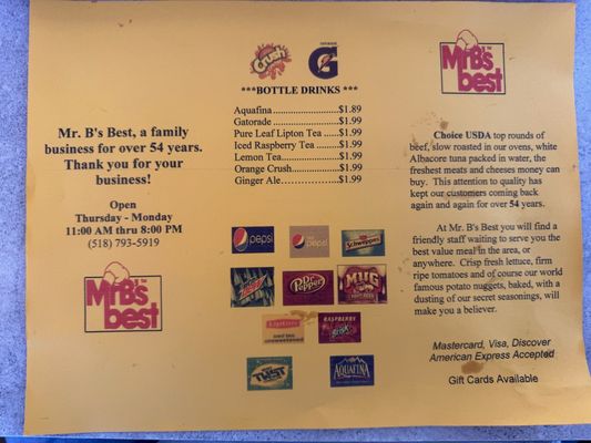 Menu photo 1 Mr B's Best Beef & Subs Queensbury, NY
