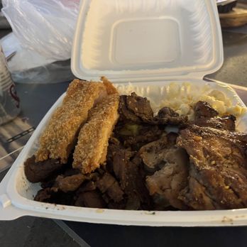 Kahu Hawaiian BBQ - Katsu Chicken and BBQ plate.  Huge.  These are my leftovers after I stuffed myself. - Hawaiian Near Me - Tucson, Arizona