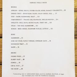 Restore Public House - Restore Public Hours serves brunch only on Sundays  (from 9:00AM  -  2:00PM)